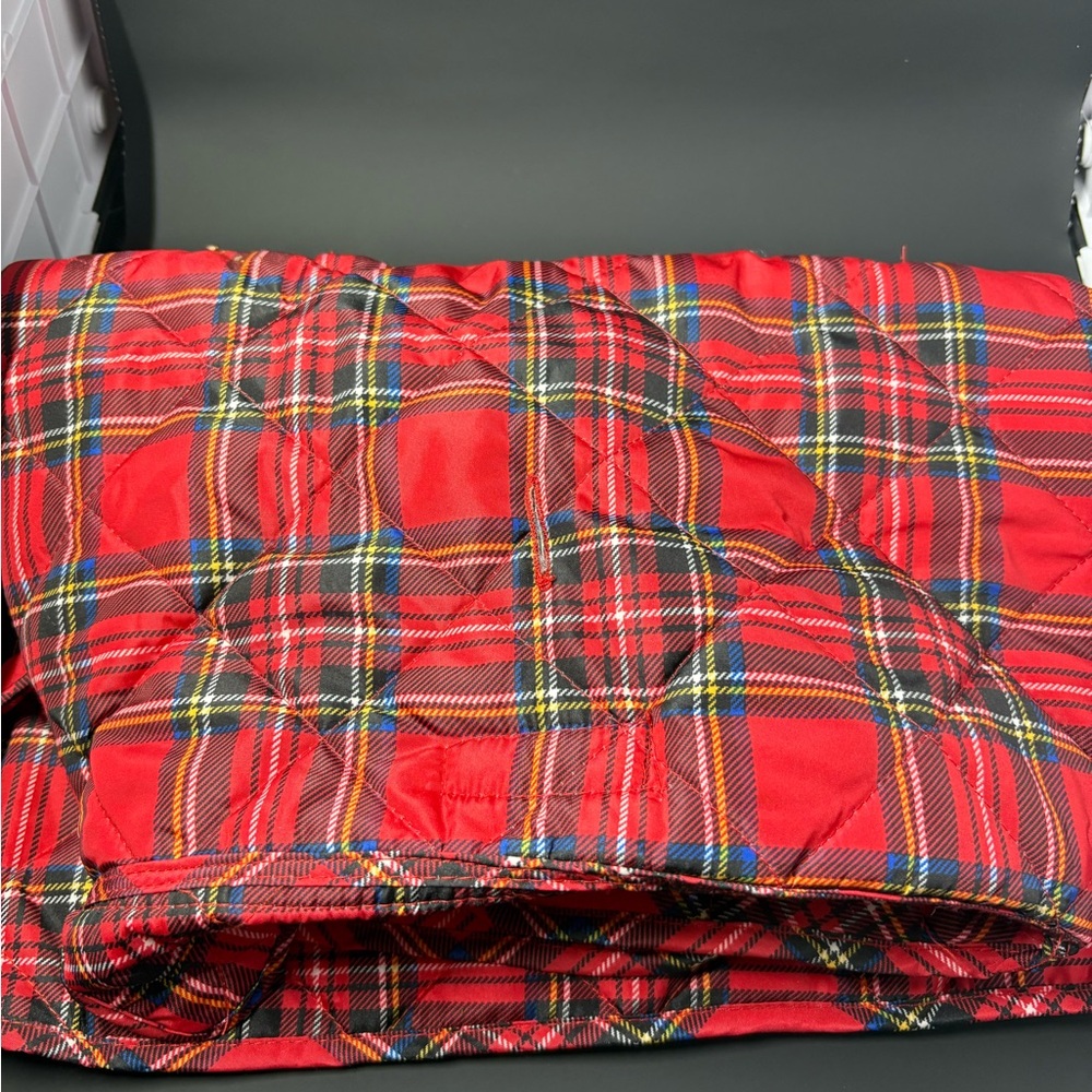 St. John's Bay Red Plaid Dog vest sz L. 100%polyester gently used